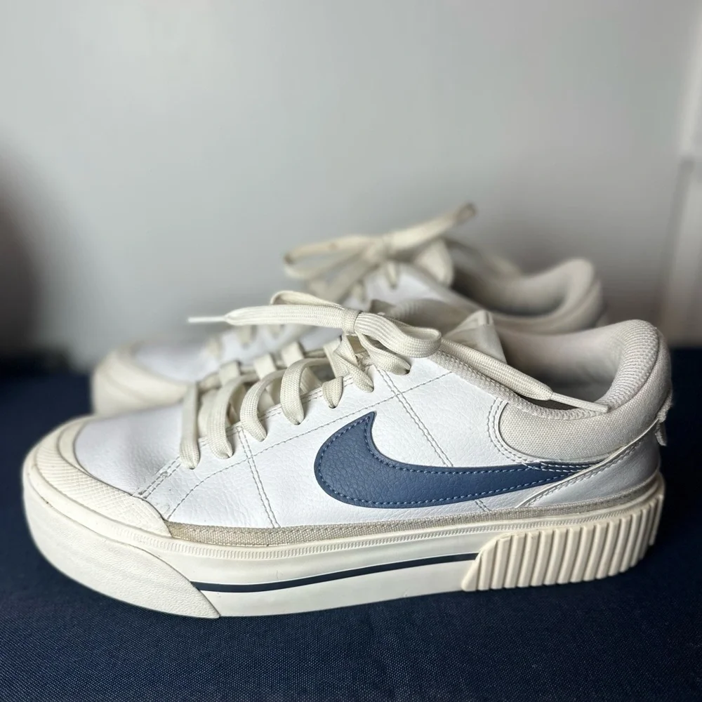 Nike Court Legacy Lift Platform Sneakers – White/Blue Swoosh - Picture 2 of 5